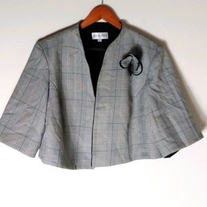 Studio I 28W Plaid Crop Bolero Crop Suit Jacket in Black White